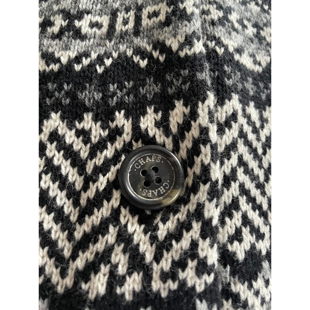 Chaps Womens Black White Fair Isle Shawl Collar Button Cardigan Sweater Large - Picture 3 of 10